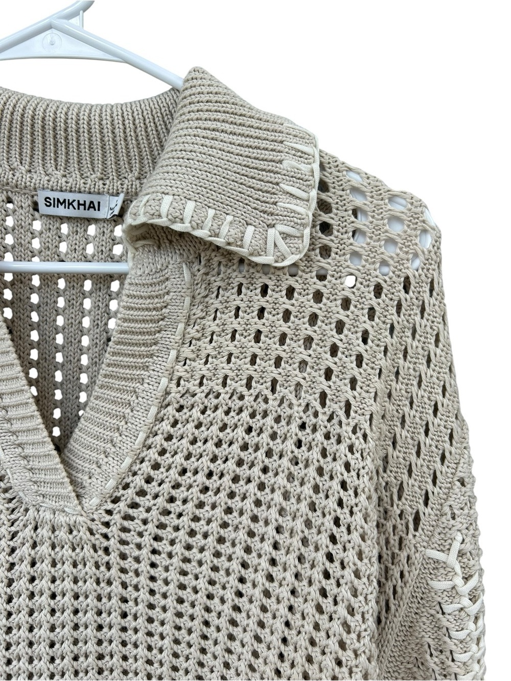 SIMKHAI Beige Crochet Knit Sweater - Size Medium - 100% Cotton - Minimalist - Picture 7 of 11